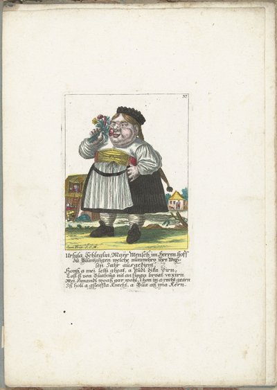 Dwerg Ursula Schleglin, ca. 1710 Ursula Schleglin, Maijr Mensch im Herren hoff zu Bluntzingen, som nå har sonet avkallsåret (tittel på objekt) Il Callotto resurcitato eller nyinnredet lite skap (serietittel) av Martin Engelbrecht (attributed to)