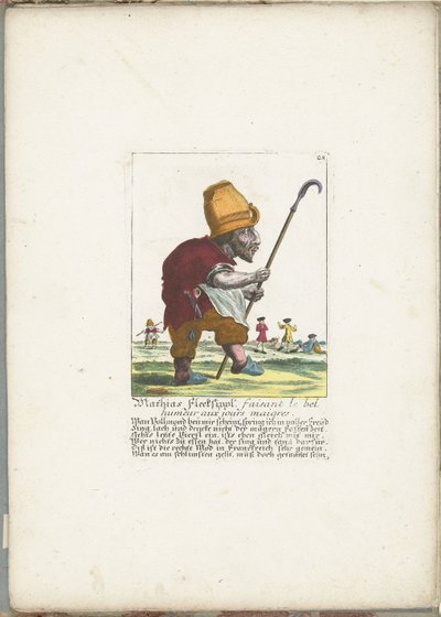 Den blide dvergen Mathias Flecksippl, ca. 1710 Mathias Flecksippl, faisant le bel humeur aux jours maigres (tittel på objekt) Il Callotto resurcitato eller nyutnevnt Zwerchen-kabinett (serietittel) av Martin Engelbrecht (attributed to)