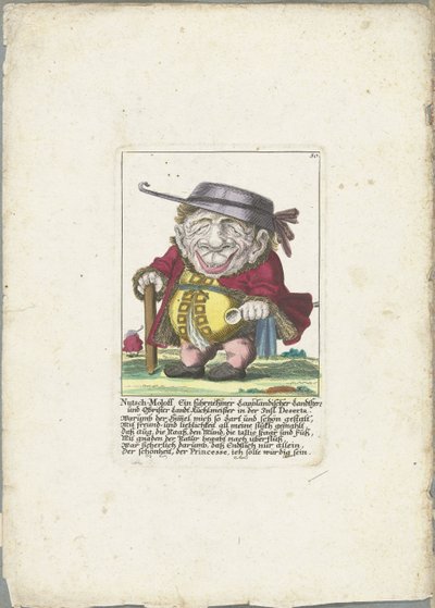 Karikatur av Nutsch-Moloff Nutsch-Moloff En ledende Lapplandseier og oberst Landt Kuchlmeister på øya Deserta (tittel på objekt) Il Callotto resurcitato eller nyinnredet lite skap (serietittel) av Martin Engelbrecht (attributed to)