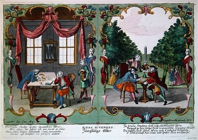 Ungdomsgutter, tidlig på 1700-tallet (fargegravering) av Martin Engelbrecht