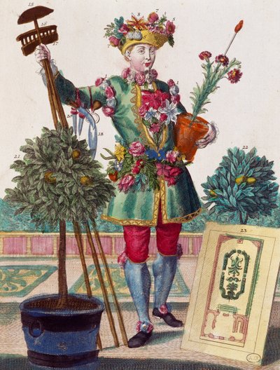 Gartner, gravering fra Assemblage des nouveau manouvries habilles av Martin Engelbrecht (1684-1756), Tyskland av Martin Engelbrecht