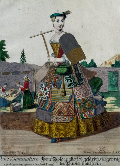 Produsent av farget papir, gravering fra Assemblage des nouveau manouvries habilles Martin Engelbrecht (1684-1756), Tyskland av Martin Engelbrecht