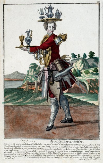 Metier: En gullfisk. Gravering av Martin Engelbrecht (1684-1756), i "" New assembly of the manouvries habilles"" 1700-tallet, Tyskland. Paris, dekorativ kunst av Martin Engelbrecht