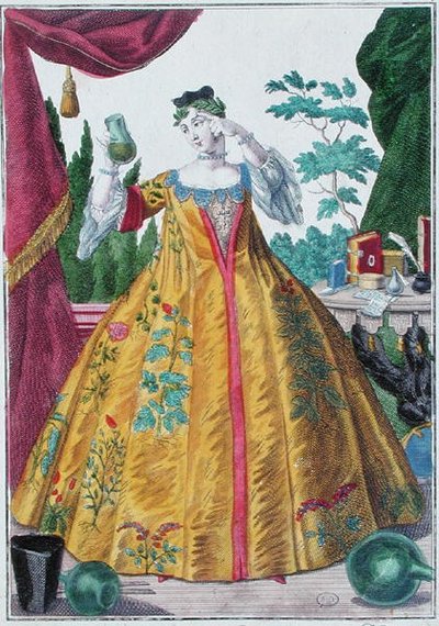 The Wife of the Doctor, ca. 1735 (farget gravering) av Martin Engelbrecht