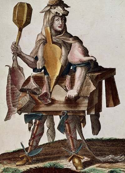 Slakteren, gravering fra Assemblage des nouveau manouvries habilles Martin Engelbrecht (1684-1756), Tyskland av Martin Engelbrecht