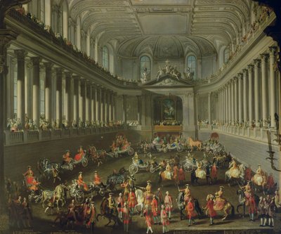 En kavalkade i vinterrideskolen i Wien Hof for å feire nederlaget til den franske hæren i Praha, 1743 (for detaljer se 66596 og 66708) av Martin II Mytens or Meytens