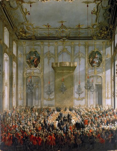 Hofbankett i det store forkammeret til Hofburg-palasset, Wien (for detaljer se 68229) av Martin II Mytens or Meytens