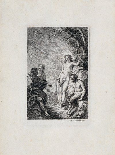 Kong Midas sin dom mellom Apollo og Marsyas av Martin Johann Schmidt