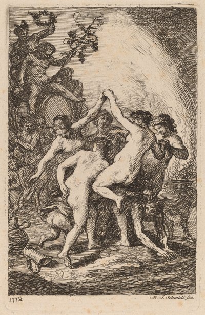 Bacchus triumf med dansende nymfer av Martin Johann Schmidt