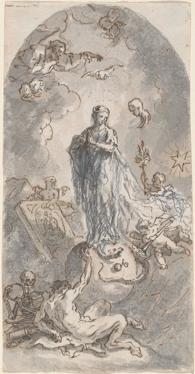 Jomfruen til den ulastelige unnfangelsen (recto) av Martin Johann Schmidt