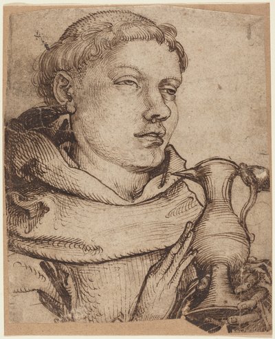 Byste av en munk som hjelper til ved nattverden av Martin Schongauer