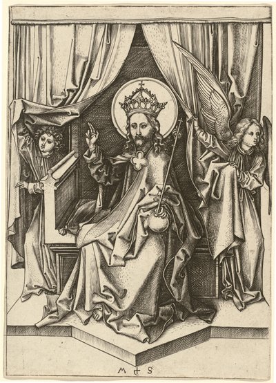 Kristus på tronen, med to engler av Martin Schongauer