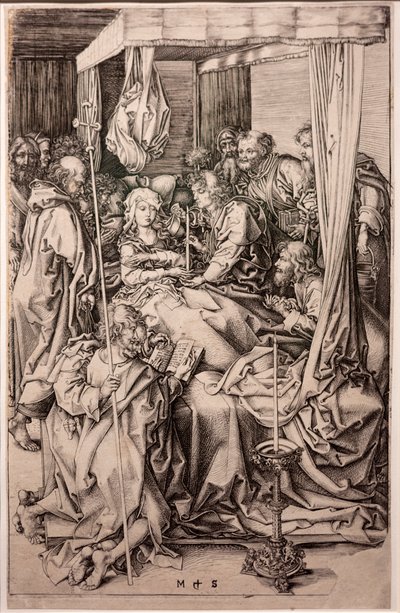 Gravering på papir. Jomfruens død. Martin Schongauer. Ca 1470-1491. (gravering på papir) av Martin Schongauer