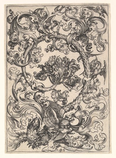 Ornament med ugle hånet av dagfugler, ca. 1435-1491. av Martin Schongauer