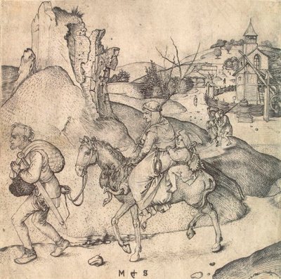 Bondefamilie på vei til markedet, mellom 1473 og 1475. av Martin Schongauer