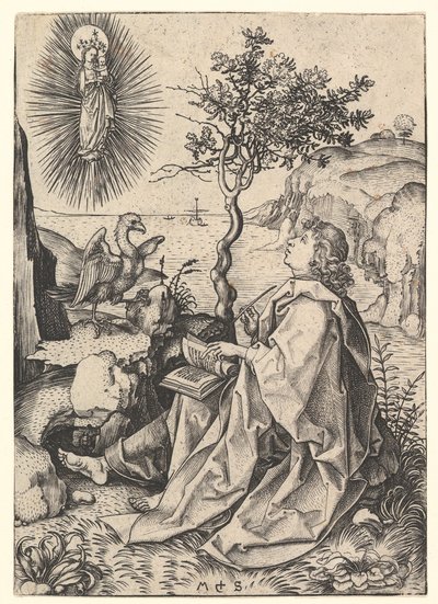 Saint John på Patmos, ca. 1435-1491. av Martin Schongauer