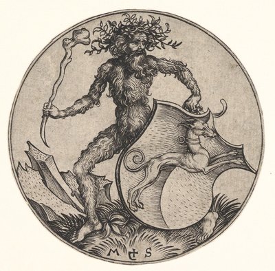 Skjold med Greyhound Holdt av Wild Man, ca. 1435-1491. av Martin Schongauer