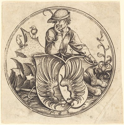 Skjold med vinger, holdt av bonde av Martin Schongauer
