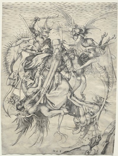 St. Anthony plaget av djevlene, 1400-tallet. av Martin Schongauer