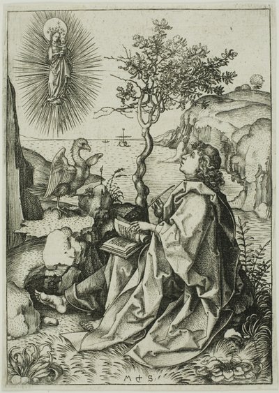 Evangelisten Johannes på Patmos av Martin Schongauer