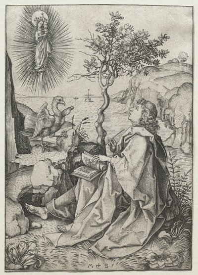 St. Johannes evangelisten på øya Patmos. av Martin Schongauer