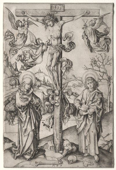 Korsfestelsen med fire engler. av Martin Schongauer