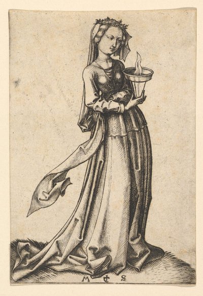 The Fourth Wise Virgin, fra serien The Wise and Foolish Virgins, ca. 1435-1491. av Martin Schongauer