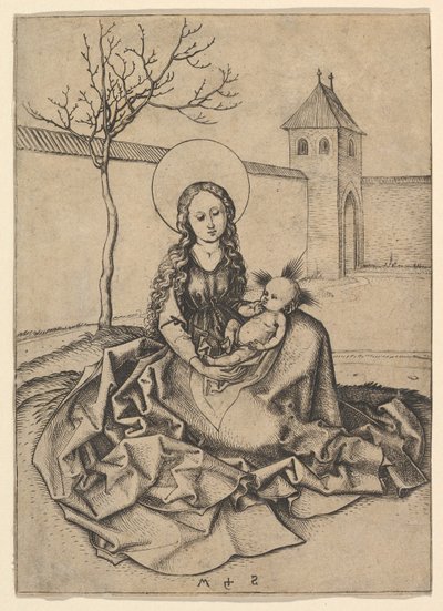 Madonnaen og barnet i gårdsplassen, ca. 1435-1491. av Martin Schongauer
