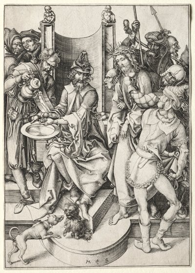 Lidenskapen: Kristus før Pilatus. av Martin Schongauer