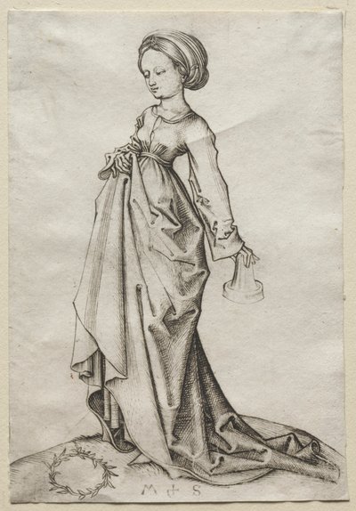 Den andre av de tåpelige jomfruer. av Martin Schongauer