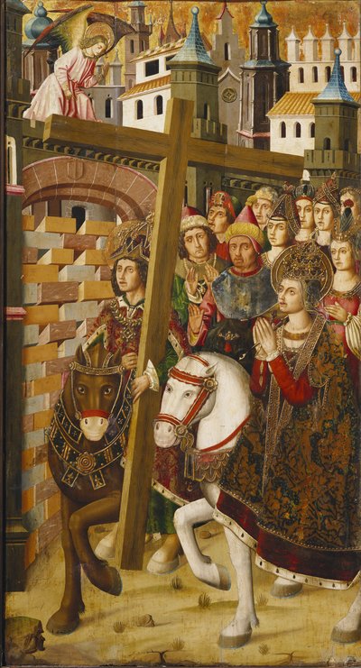 Heilige Helena und Kaiser Heraklius mit dem Heiligen Kreuz vor den Toren Jerusalems von Martin & Ximenez Miguel (fl.1466-1505) Bernat