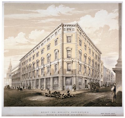 Mrs J&R Morleys varehus, hjørnet av Wood Street og Gresham Street, London, c1840. av Martin and Hood