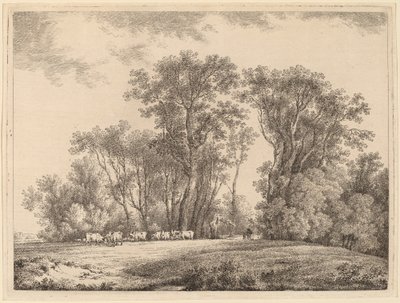 En eng med storfe på kanten av en skog av Martin von Molitor