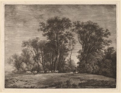 En eng med storfe på kanten av en skog av Martin von Molitor