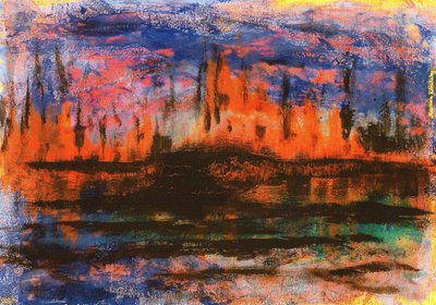 Skyline vannrefleksjoner om kvelden av Martina Konitzky