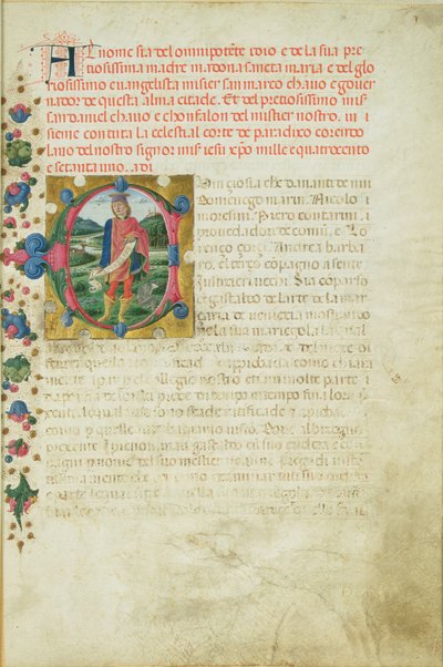 Historikert initial C som viser profeten Daniel i et landskap, ca. 1471 av Martino di Giorgio da Modena