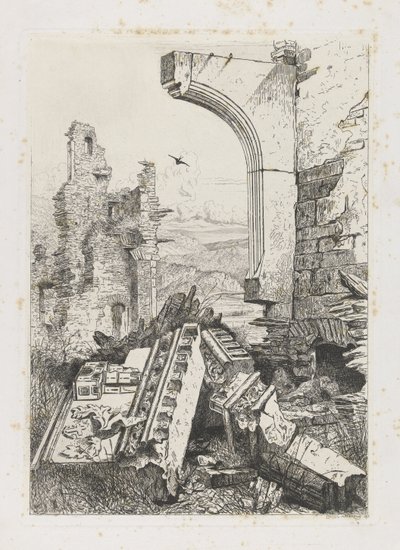 Ruinene av Bourscheid slott av Martinus Antonius Kuytenbrouwer jr.