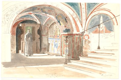 Interiøret i kapellet i Abbey of S. Benedetto i Subiaco av Martinus Rørbye