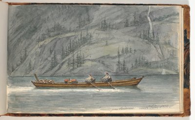 Fjordlandskap med robåt. Krøderen, Norge av Martinus Rørbye