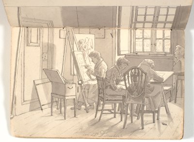 Interiør fra akademiet med maler- og tegnekunstnere av Martinus Rørbye