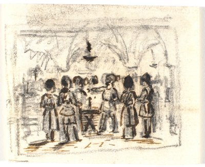 Komposisjonsutkast med en middelaldersk (?) scene av Martinus Rørbye