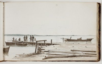 Folk ved en fergehavn av Martinus Rørbye