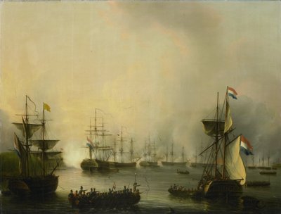 Bombardementet av Palembang, Sumatra, 24. juni 1821 av Martinus Schouman