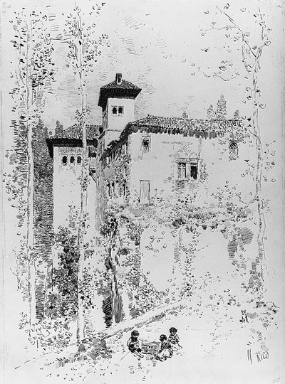 Forberedende tegning til "Tower of the Ladies" av Martín Rico y Ortega