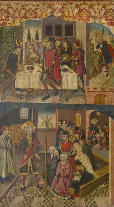 Saint Christopher tok avskjed med kongen som fryktet Satan, Saint Christopher og hans konvertitter, 1480-85 av Martín de Soria
