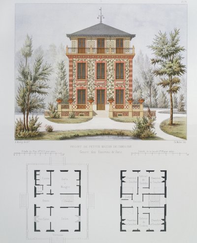 Prosjekt for et lite landsted nær Paris, gravert av Walter, plate 18 fra Architecture Pittoresque et Moderne av Marty