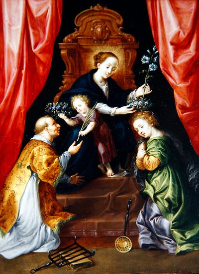 Jomfruen og barnet med Saint Elizabeth og Lawrence av Roma (olje på panel) av Martyn and Brueghel Jan the Younger Pepyn
