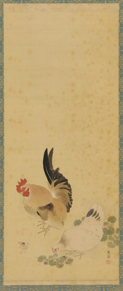 Hane, høne og kylling, Edo-perioden, 1700-tallet. av Maruyama Okyo