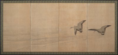 Gjess over en strand, Edo-perioden, 1700-tallet. av Maruyama Okyo