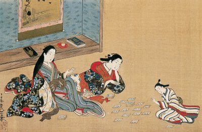 Kvinner som spiller kort, av Maruyama Okyo (1733-1765), silkemaleri i ukiyo-e-stil, Japan av Maruyama Okyo